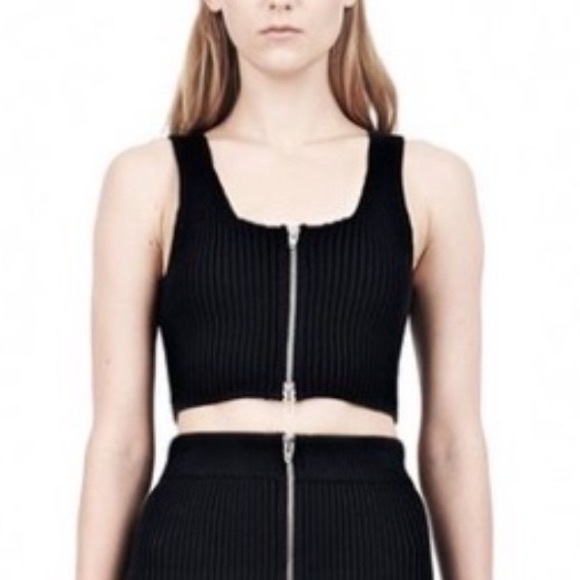 T by Alexander Wang Cotton Rib Knit Two-Way Zip Cropped Tank Size Small Stretch - Picture 10 of 11